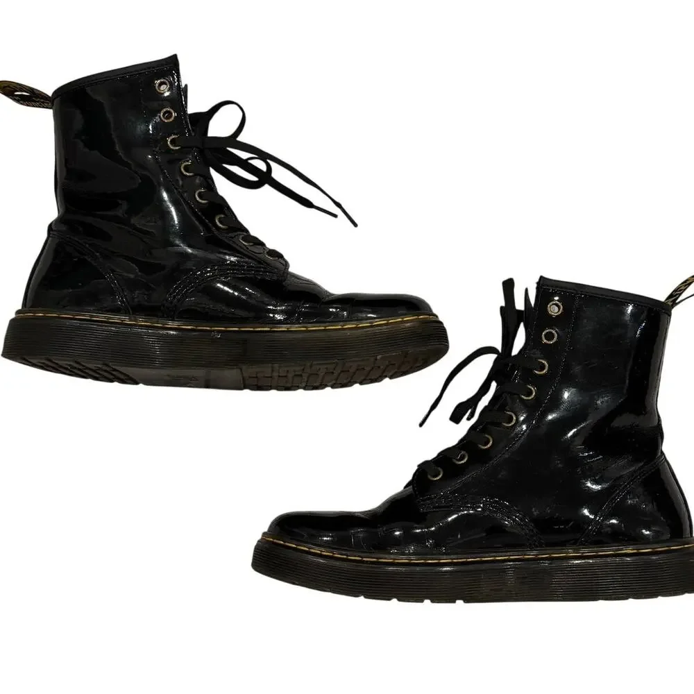 Dr. Martens Zavala Black Patent Combat Boots 9/10